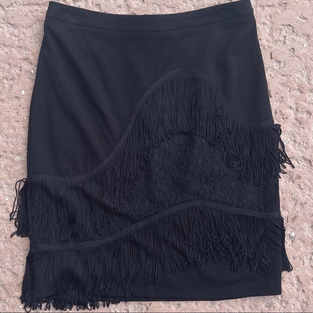 BeBe black tassel and lace skirt